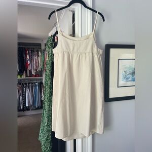 Patagonia Organic Cotton Tan/White seersucker dress - NWOT